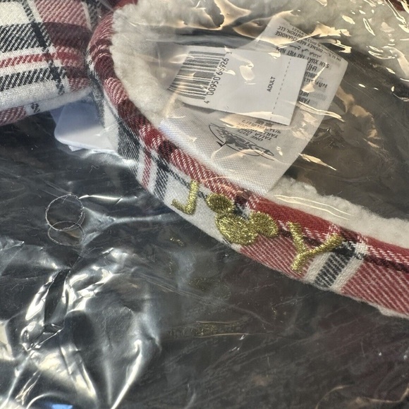 2022 Disney Parks Mickey Mouse Holiday Plaid Fuzzy Christmas Ears Headband Joy - Picture 2 of 5